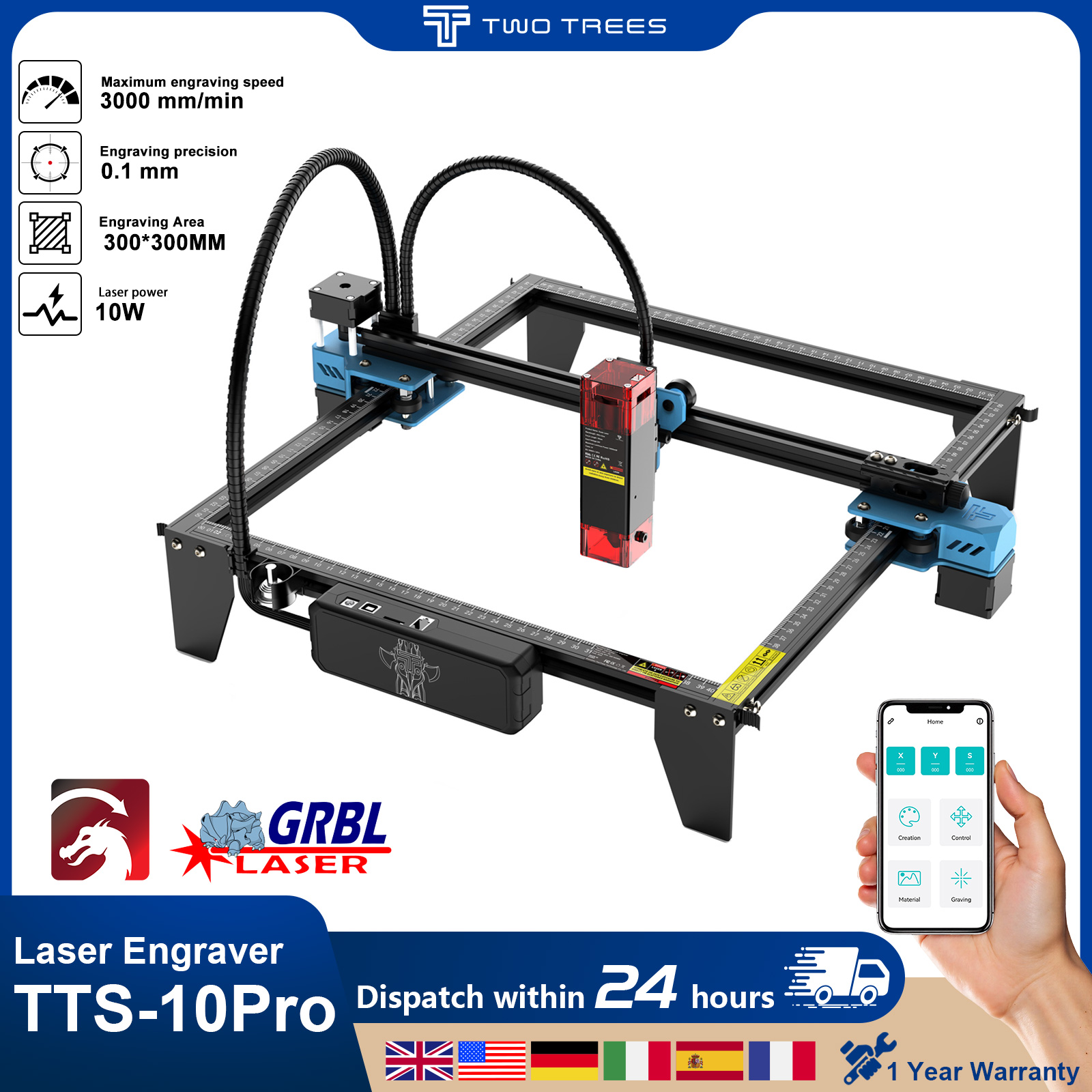 Industrial Laser Printing Machine - Twotrees TTS-10Pro Laser Engraver Add Touch